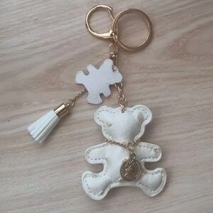 White Teddy Bear Tassel Keychain bag charm Accessory